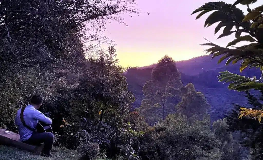 Quiet moment in nature at Camino al Sol retreat space in Colombia